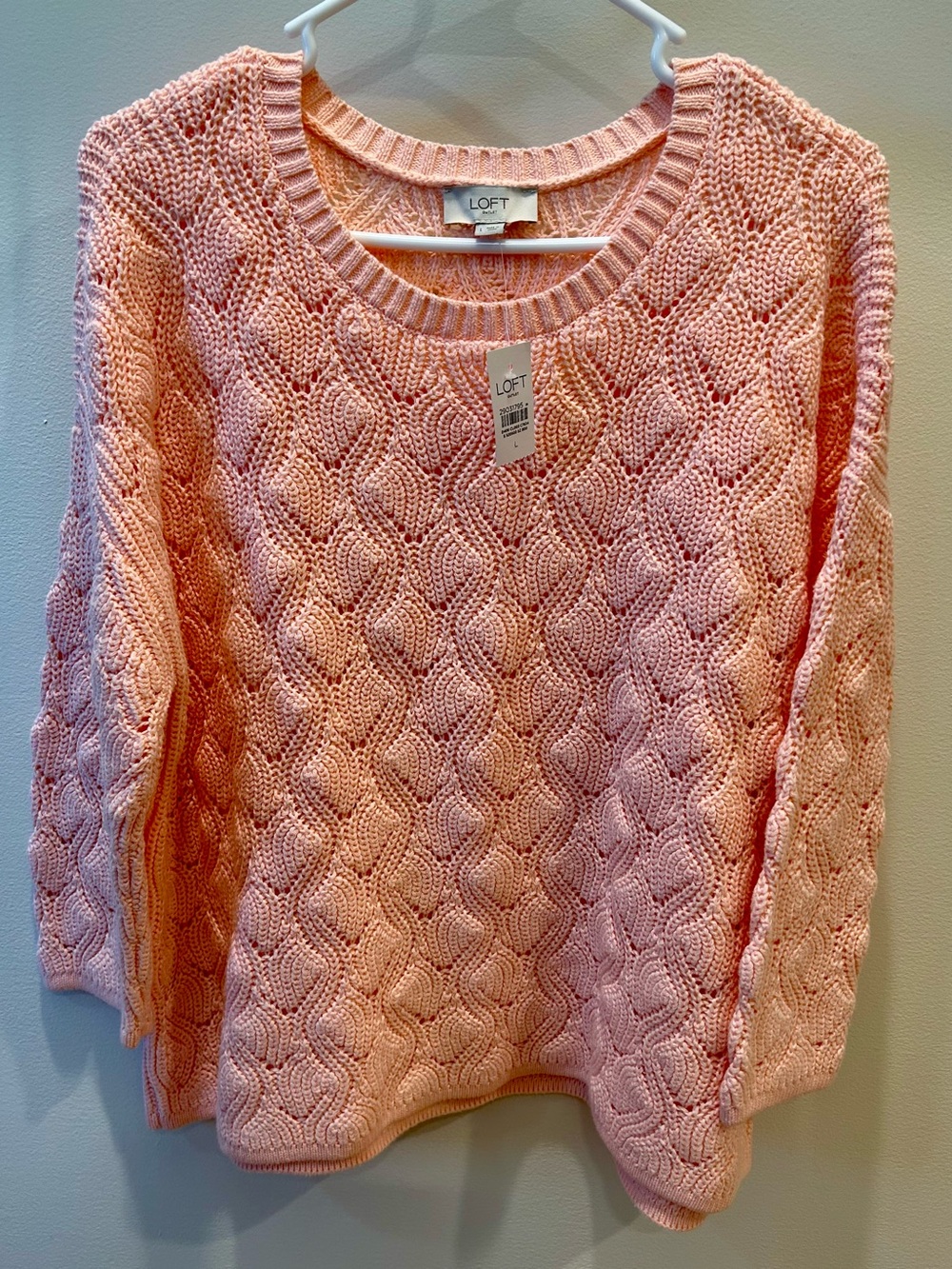 LOFT Outlet Pink/Peach Cropped Pointelle Knit Pullover Sweater Size L NWT